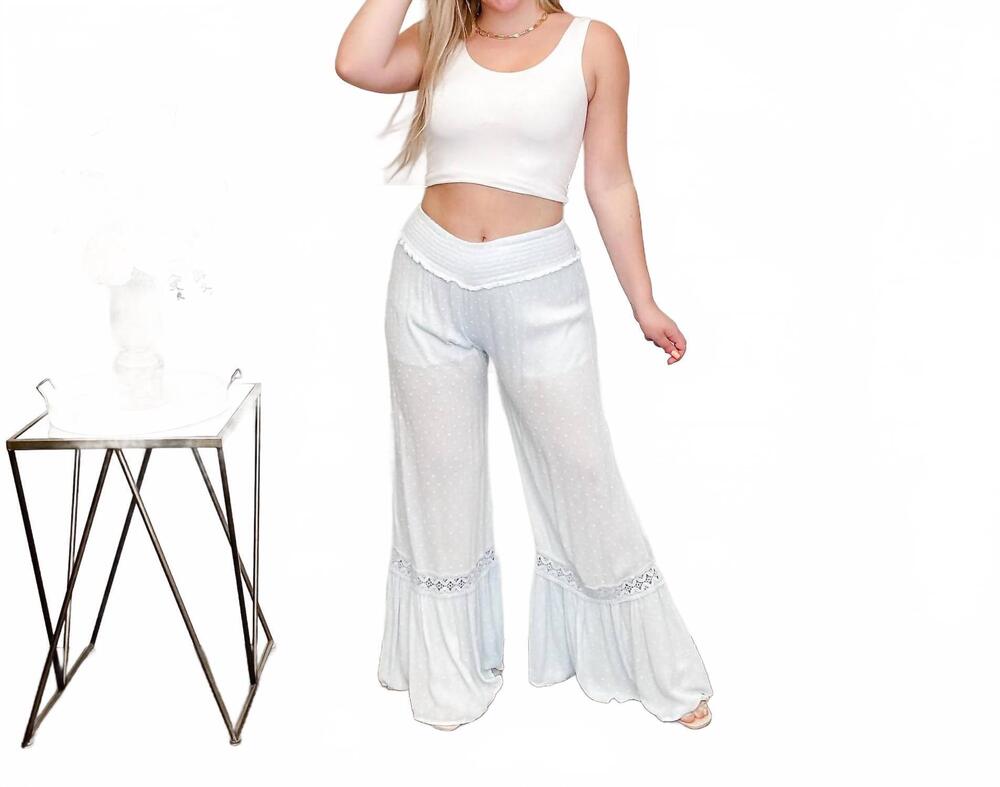NEW VINTAGE HAVANA wish granted high-rise swiss dot palazzo pants in sky